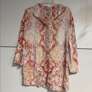 CHICOS WOMENS LINEN TUNIC BLOUSE ORANGE 12/14